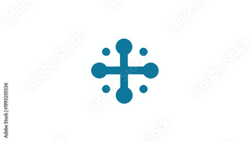 Blue molecular structure symbol icon.