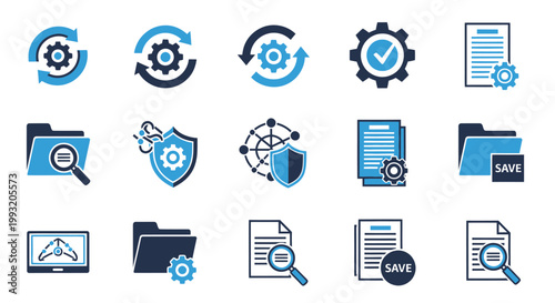 Collection of data management icons.