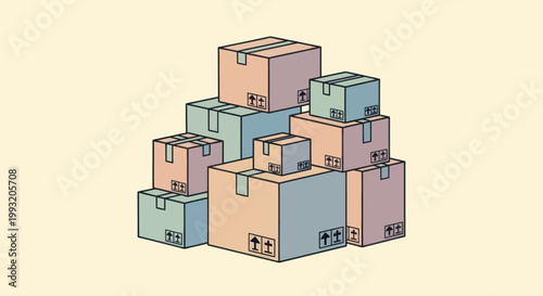 Stack of colorful moving boxes.