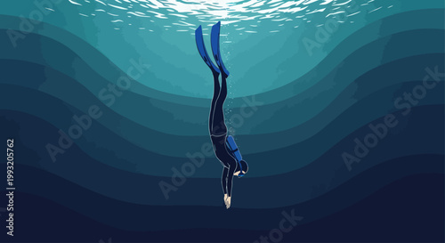 Person Freediving Underwater Ocean Exploration.