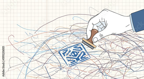 Hand stamping, blue ink, business, office supplies, vector icons