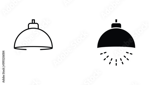 Hanging industrial lamp icon representing interior lighting design and electrical fixtures as a clean vector graphic for home decor and architecture related projects