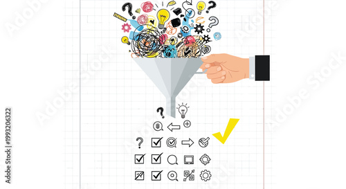 Business strategy, marketing funnel, data analysis, optimization vector