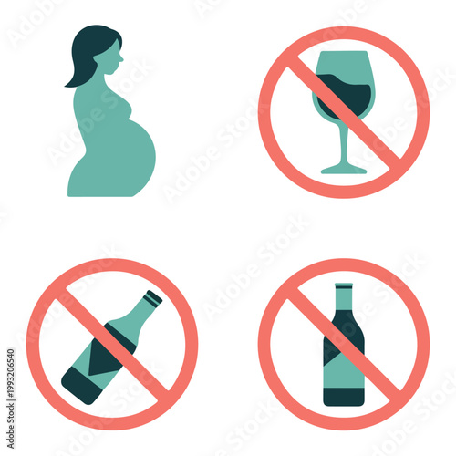 No alcohol during pregnancy sign set,No alcohol during pregnancy sign vector