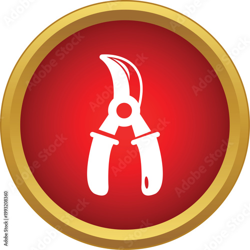 Pruning shears icon in a red circle symbolizing gardening and plant care