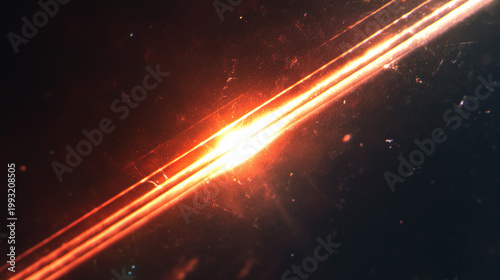 bright diagonal light flare overlay, cinematic film burn light leak texture with dust scratches