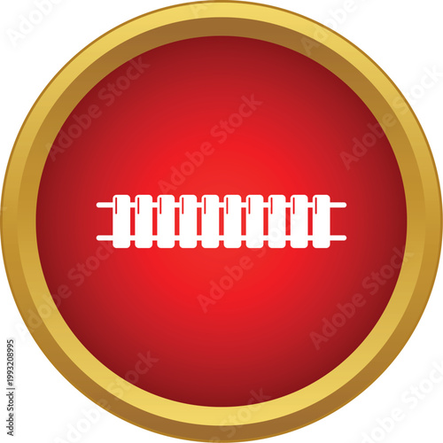 Radiator pictogram on red circle background with gold border representing heating