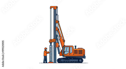 Construction worker operating a drilling machine on a white background.