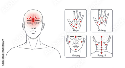 Acupressure points diagram for headache relief