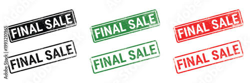 final sale rubber stamp set with grunge texture black green red rectangular promotional label