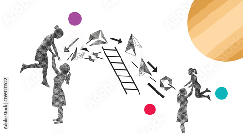 Creative children, playful kids, educational icons, vector illustrations, learning concepts