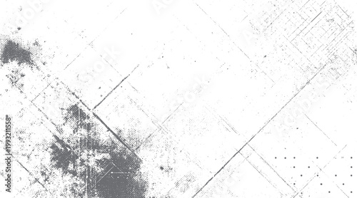 Grayscale distressed texture background with scattered dots and diagonal lines grunge abstract