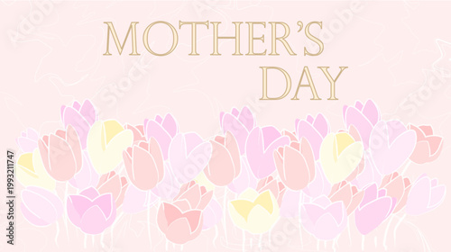Mother’s Day Tulip Bouquet Horizontal Banner with Handwritten Text Vector
