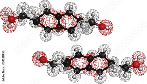 Molecular structure model with atoms and bonds in lattice style, detailed organic chemistry molecule visualization scientific vector illustration