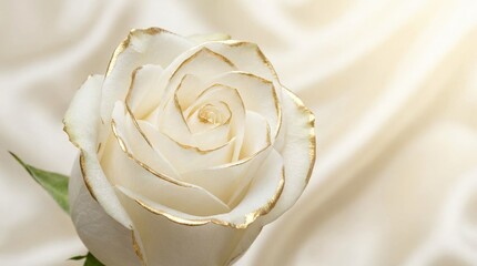 Beautiful white rose with delicate gold-tipped petals, luxury floral concept, elegant close-up on soft background, realistic detail, no logos