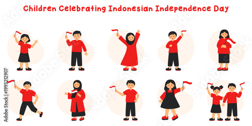 Children Celebrating Indonesian Independence Day set