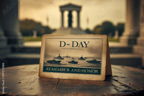 Banner poster postcard Normandy landing Allied troops France D Day Remember and Honor AI Generative