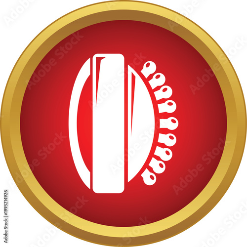 Hand massage roller tool on a red circular button