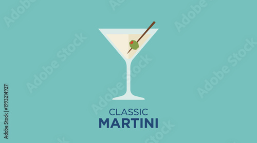 Classic Martini Cocktail with Olive Garnish.