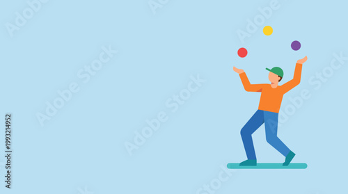 Man Juggling Colorful Balls Skillfully Performing Entertainment Act.