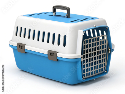 Blue and white pet carrier isolated on transparent background