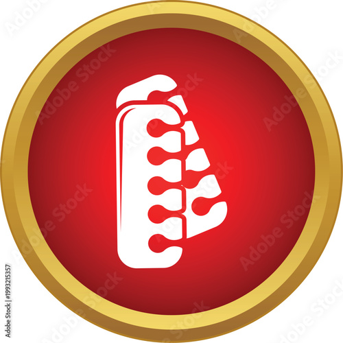 Toe separator icon for manicure and pedicure in a red circle