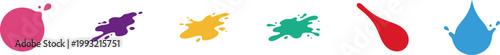 Collection of colorful liquid splatters, droplets, and splash vector icons
