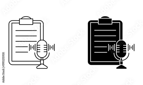 voice recording and transcription clipboard icon vector