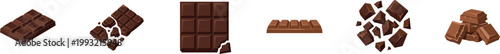 Set of dark chocolate bars and broken pieces vector