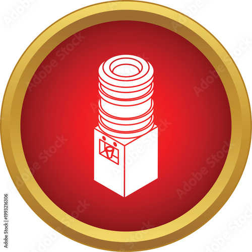 Water cooler dispenser icon presenting a stack of cups on a red background