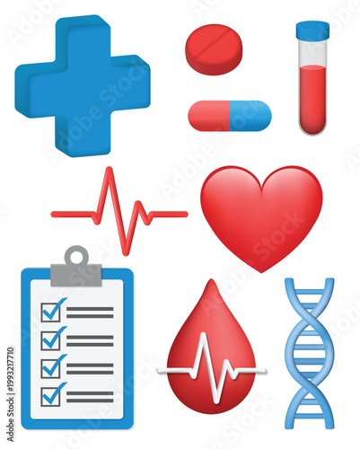 3d medical icon set healthcare symbols collection isolated vector illustration