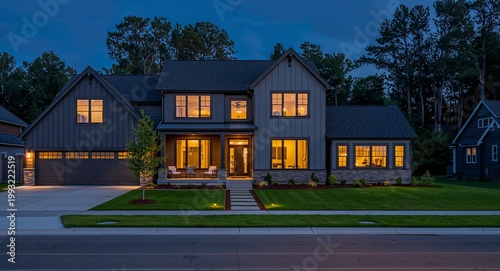 Blue Hour Symmetry Warm Glow Behind Black Frames