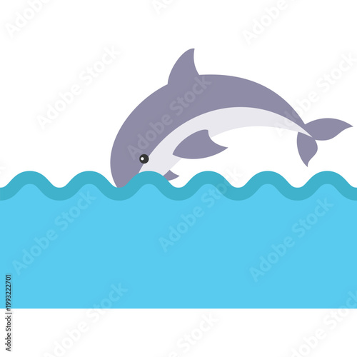 Jumping Whale Icon Flat Design, Breaching Whale Symbol, Marine Animal Illustration, Ocean Life Icon