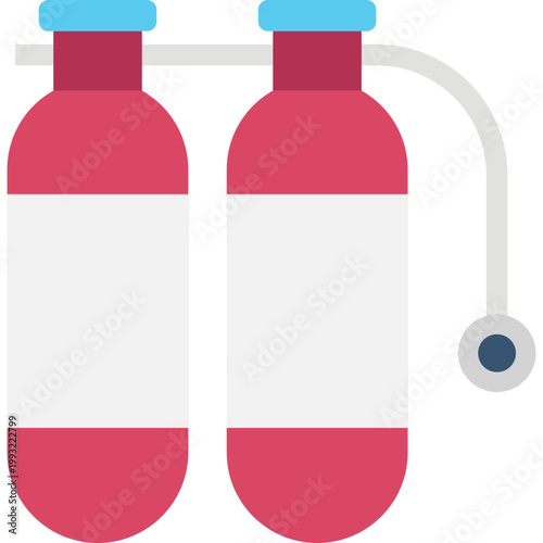 Oxygen Cylinder Icon Flat Design, Medical Oxygen Tank Symbol, Healthcare Breathing Support Icon, Emergency Oxygen Concept