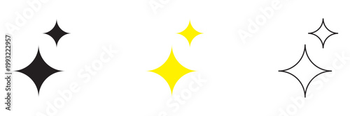 Black ,colour and outline sparkle star icons vector collection set. ideal for decorative design, magic effects, highlights, and graphic elements.