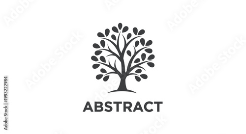 Vector graphic illustration of a tree with leaves and the word abstract, symbolizing growth and nature in a simple design