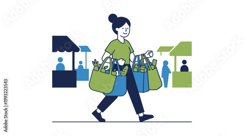 Woman carrying shopping bags walk.