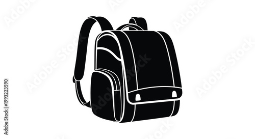 A black silhouette of a classic japanese school backpack distinctly outlined silhouette