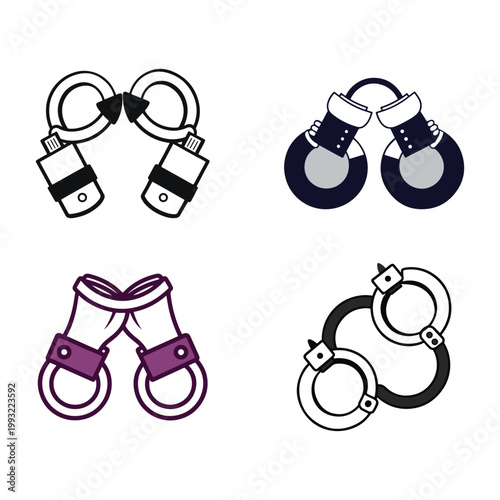 Collection of handcuff icons in different colors and styles for design purposes  law enforcement and security symbols