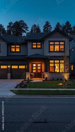 Blue Hour Symmetry Warm Glow Behind Black Frames