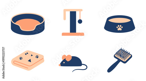 Collection of Essential Pet Care Accessories and Supplies Icons.