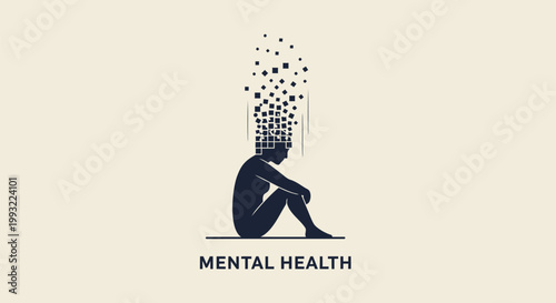 Mental health, mindfulness, depression, anxiety, vector icon, silhouette