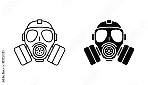 Safety gas mask icon for hazardous material protection and industrial workplace health and safety protocols in simple black and white vector graphic design for environmental and emergency services