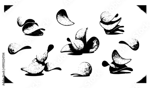 Floating potato chips realistic vector set crispy snack slices on white background