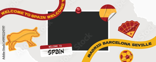 Welcome to spain travel frame collage photos with scrapbook torn paper style.