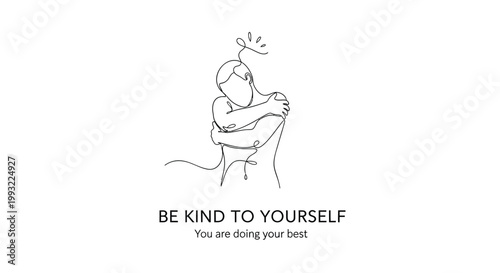 Minimalist self-care illustration, kindness quote, motivational poster, line art