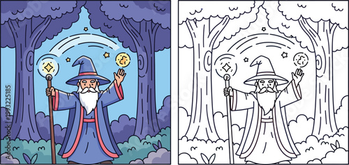 Powerful Wizard Casting a Spell in an Enchanted Forest at Night