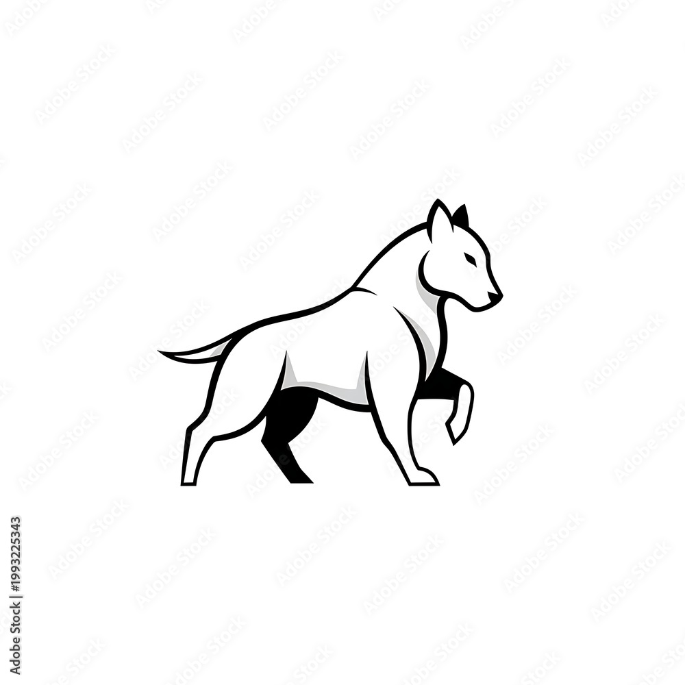 Fototapeta premium Stylized black and white graphic illustration of a strong dog lifting its front paw