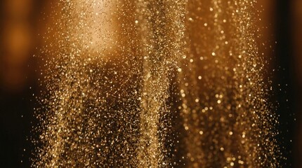 Shimmering gold glitter falling like a curtain, luxurious abstract background with sparkling particles and elegant festive motion, no logos