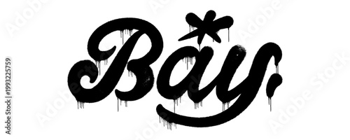 Hand style graffiti tag of the word Bay in black and white. Urban street art representing coastal inlets, harbors, and serene maritime nature landscapes.